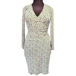 Max Studio MSSP‎ Wrap Dress Long Sleeve Jersey Med V Neck Ruch Waist Blue White